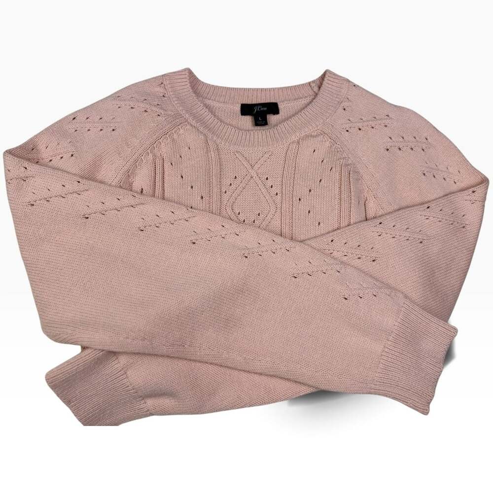 J.Crew Women’s Cable Knit Cotton Crewneck Sweater Pink Large